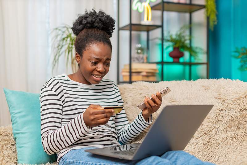 Woman calling credit card company to change due date.